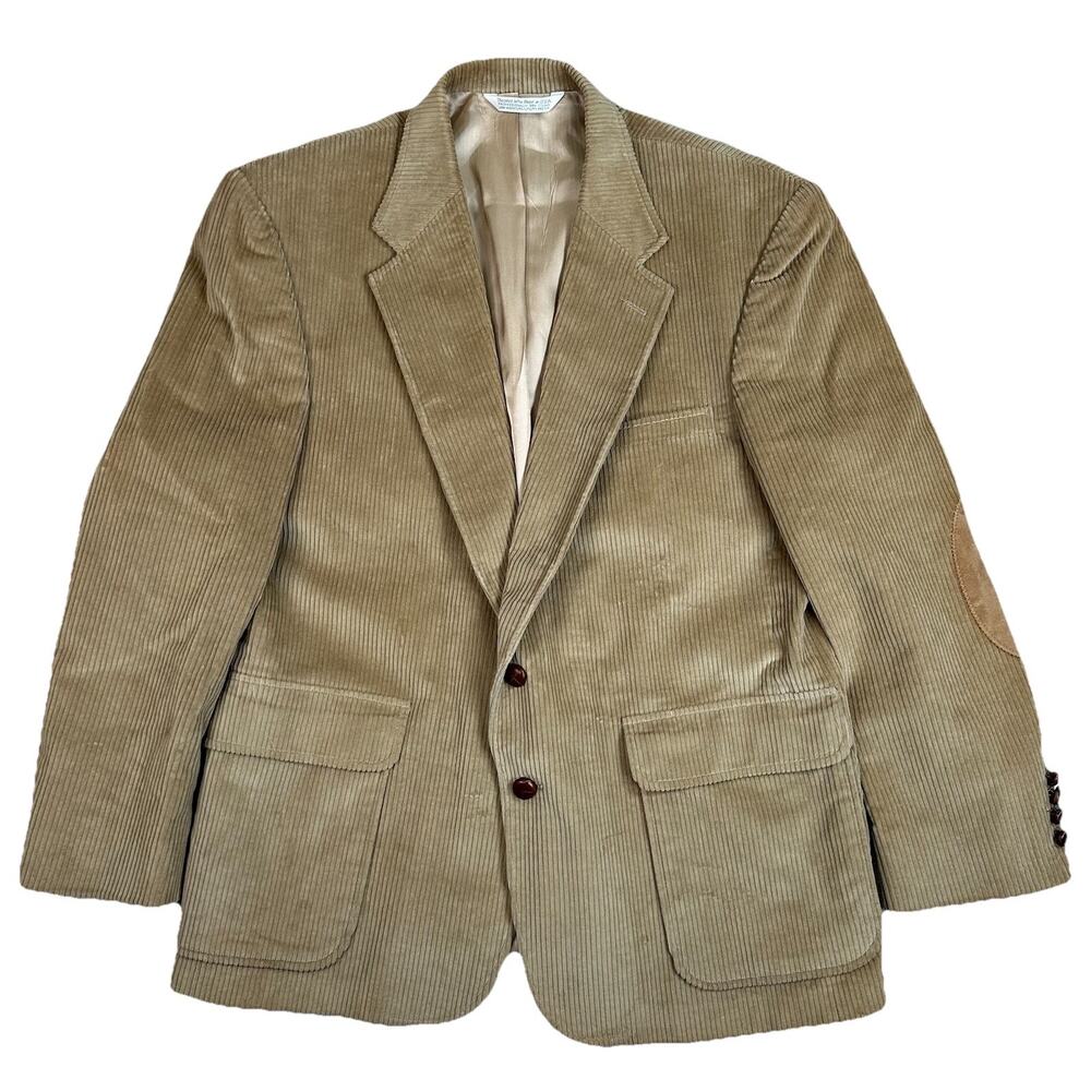 VTG Lands End Corduroy Blazer Sport Coat Men’s Size 44R Camel Brown Tan USA